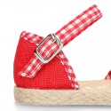 Red Linen canvas Girl espadrille shoes with VICHY design.