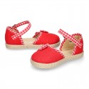 Red Linen canvas Girl espadrille shoes with VICHY design.