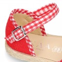 Red Linen canvas Girl espadrille shoes with VICHY design.