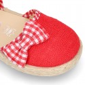 Red Linen canvas Girl espadrille shoes with VICHY design.