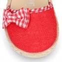 Red Linen canvas Girl espadrille shoes with VICHY design.