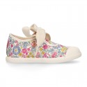 Girl LIBERTY Cotton canvas Mary Jane shoes ANGEL style with toe cap.