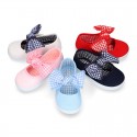 Cotton canvas girl Mary Jane shoes with bow with laces and VICHY square design..