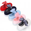 Cotton canvas girl Mary Jane shoes with bow with laces and VICHY square design..