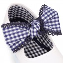 Cotton canvas girl Mary Jane shoes with bow with laces and VICHY square design..