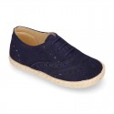 SUEDE LEATHER Laces up shoes espadrille style in navy blue color.