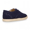 SUEDE LEATHER Laces up shoes espadrille style in navy blue color.