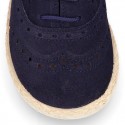 SUEDE LEATHER Laces up shoes espadrille style in navy blue color.