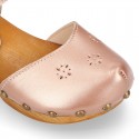 Soft Pearl Nappa Leather wooden Girl Sandal shoes CLOG style with chopped design.