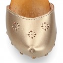 Soft Pearl Nappa Leather wooden Girl Sandal shoes CLOG style with chopped design.