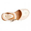 Soft Pearl Nappa Leather wooden Girl Sandal shoes CLOG style with chopped design.