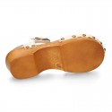 Soft Pearl Nappa Leather wooden Girl Sandal shoes CLOG style with chopped design.