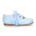 BLUE Nappa leather ENGLISH style shoes with laces with tassels.
