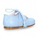 BLUE Nappa leather ENGLISH style shoes with laces with tassels.