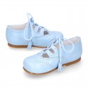 BLUE Nappa leather ENGLISH style shoes with laces with tassels.