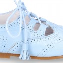 BLUE Nappa leather ENGLISH style shoes with laces with tassels.