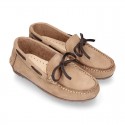 SOFT Nobuck leather Kids Moccasin shoes with contraste bows.