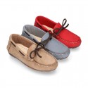 SOFT Nobuck leather Kids Moccasin shoes with contraste bows.