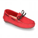 SOFT Nobuck leather Kids Moccasin shoes with contraste bows.