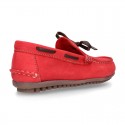 SOFT Nobuck leather Kids Moccasin shoes with contraste bows.