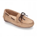 SOFT Nobuck leather Kids Moccasin shoes with contraste bows.