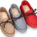 SOFT Nobuck leather Kids Moccasin shoes with contraste bows.