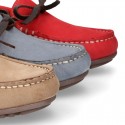 SOFT Nobuck leather Kids Moccasin shoes with contraste bows.