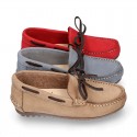 SOFT Nobuck leather Kids Moccasin shoes with contraste bows.