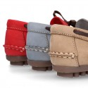 SOFT Nobuck leather Kids Moccasin shoes with contraste bows.