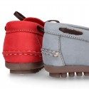 SOFT Nobuck leather Kids Moccasin shoes with contraste bows.