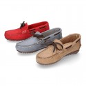 SOFT Nobuck leather Kids Moccasin shoes with contraste bows.