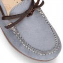 SOFT Nobuck leather Kids Moccasin shoes with contraste bows.