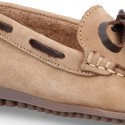 SOFT Nobuck leather Kids Moccasin shoes with contraste bows.