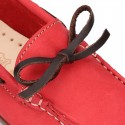 SOFT Nobuck leather Kids Moccasin shoes with contraste bows.