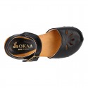 Black Soft Leather wooden Girl Sandal shoes CLOG style with chopped design.