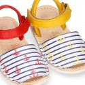 Soft Nappa leather kids Menorquina sandals with ANCHORS design.