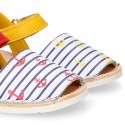 Soft Nappa leather kids Menorquina sandals with ANCHORS design.