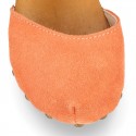 Suede Leather wooden Girl Sandal shoes CLOG style in fashion colors.