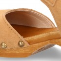 Suede Leather wooden Girl Sandal shoes CLOG style in fashion colors.