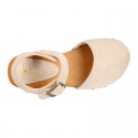 Suede Leather wooden Girl Sandal shoes CLOG style in fashion colors.