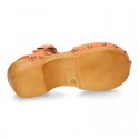 Suede Leather wooden Girl Sandal shoes CLOG style in fashion colors.