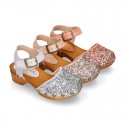 GLITTER Suede Leather wooden Girl Sandal shoes CLOG style.