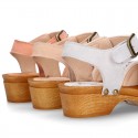 GLITTER Suede Leather wooden Girl Sandal shoes CLOG style.