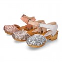 GLITTER Suede Leather wooden Girl Sandal shoes CLOG style.