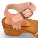 GLITTER Suede Leather wooden Girl Sandal shoes CLOG style.