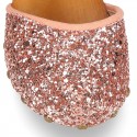 GLITTER Suede Leather wooden Girl Sandal shoes CLOG style.
