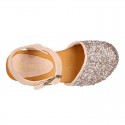GLITTER Suede Leather wooden Girl Sandal shoes CLOG style.