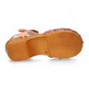 GLITTER Suede Leather wooden Girl Sandal shoes CLOG style.