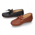 EXTRA SOFT nappa leather Kids moccasin shoes with bows.