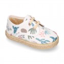 CACTUS design canvas Kids Laces up style espadrille shoes.